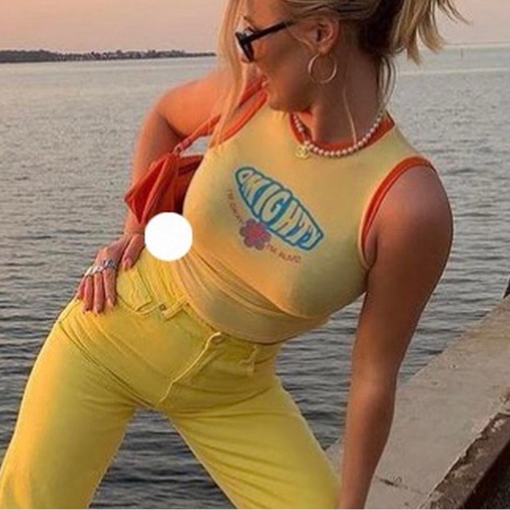 [SOLD] yellow omighty “i’m ok, i’m alive!” tank in a size s